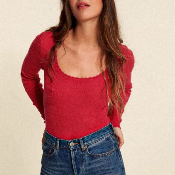 Rouje Sweaters - SOLD - Rouje Terry Alpaca Wool Red Knit Long Sleeve Top - FR 36 / US 4 / S